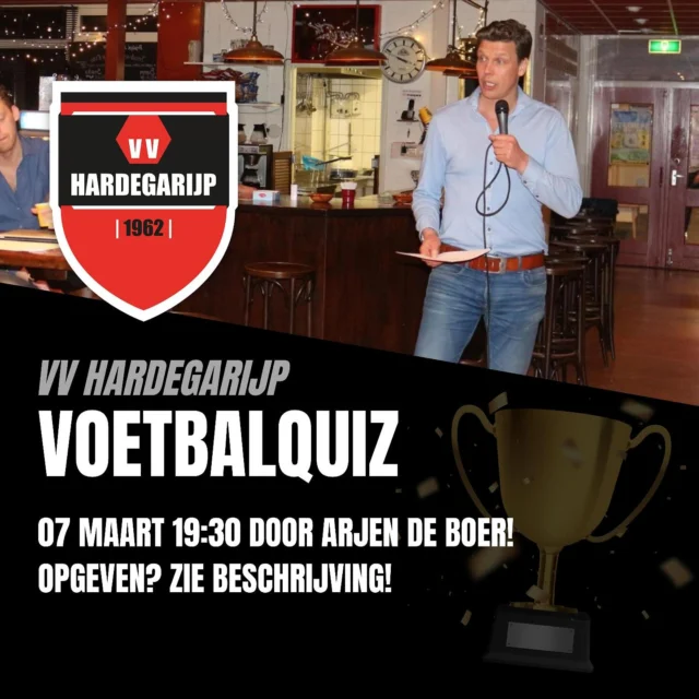 Vanavond nemen 20 teams het tegen elkaar op voor een plek in de finale, waar uiteindelijk bepaald wordt wie dé voetbalkenner van VV Hardegarijp is.

We starten om 19:30 met de eerste ronde!