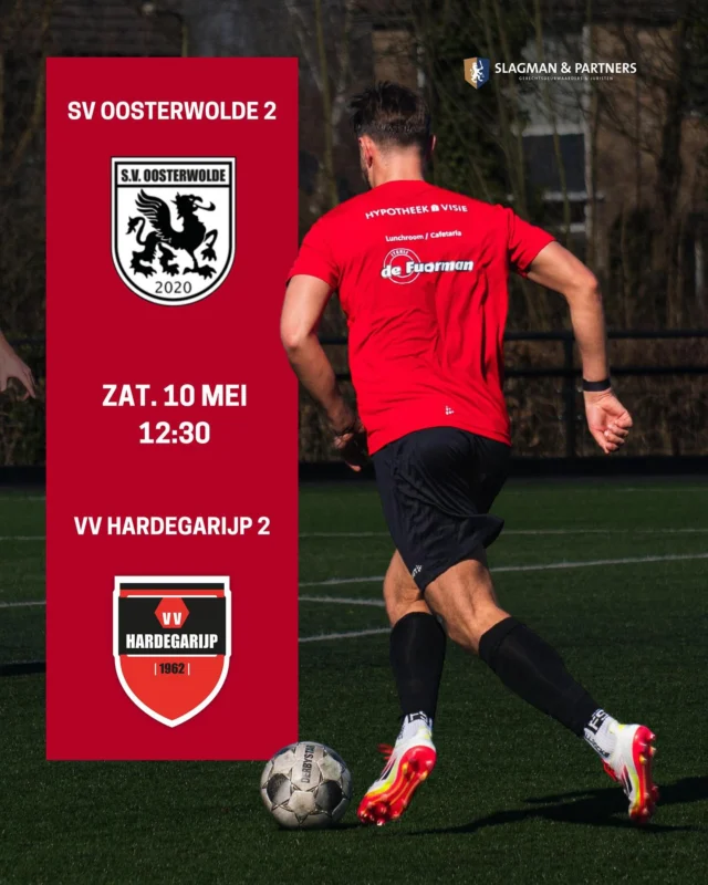 Aanstaande zaterdag staan er cruciale wedstrijden op het programma voor zowel het 1e als het 2de elftal. Beide teams spelen uit tegen Oosterwolde. Het 2de elftal trapt af om 12:30, gevolgd door het 1e elftal om 14:30. Alle steun is van harte welkom in Oosterwolde!

Tot zaterdag!