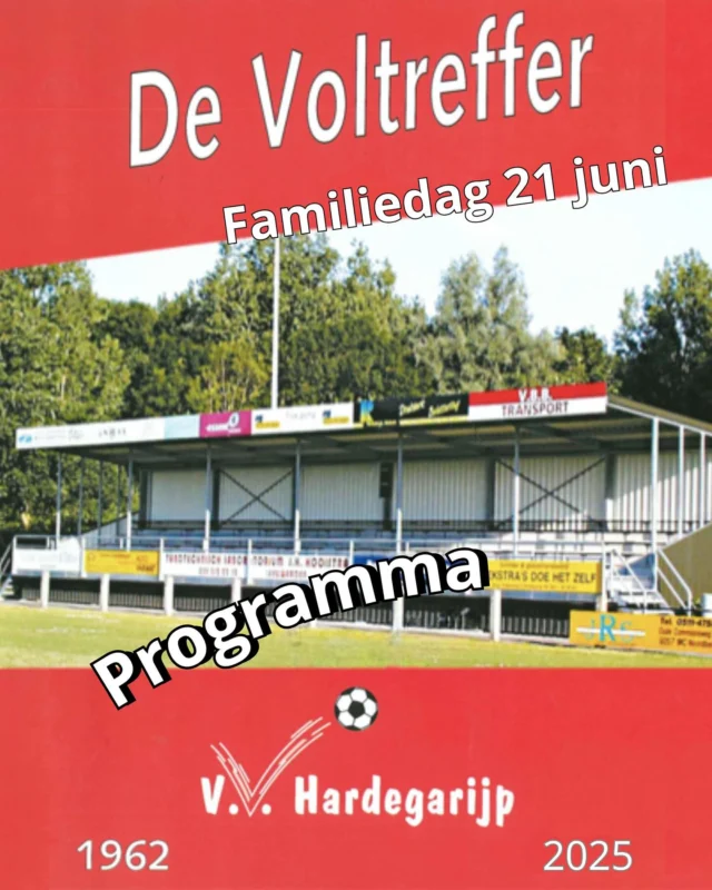 Zaterdag is het zover - tijd voor de familiedag bij VV Hardegarijp. Hierbij het programma voor aanstaande zaterdag. 

Tot zaterdag! 🎉⚽️