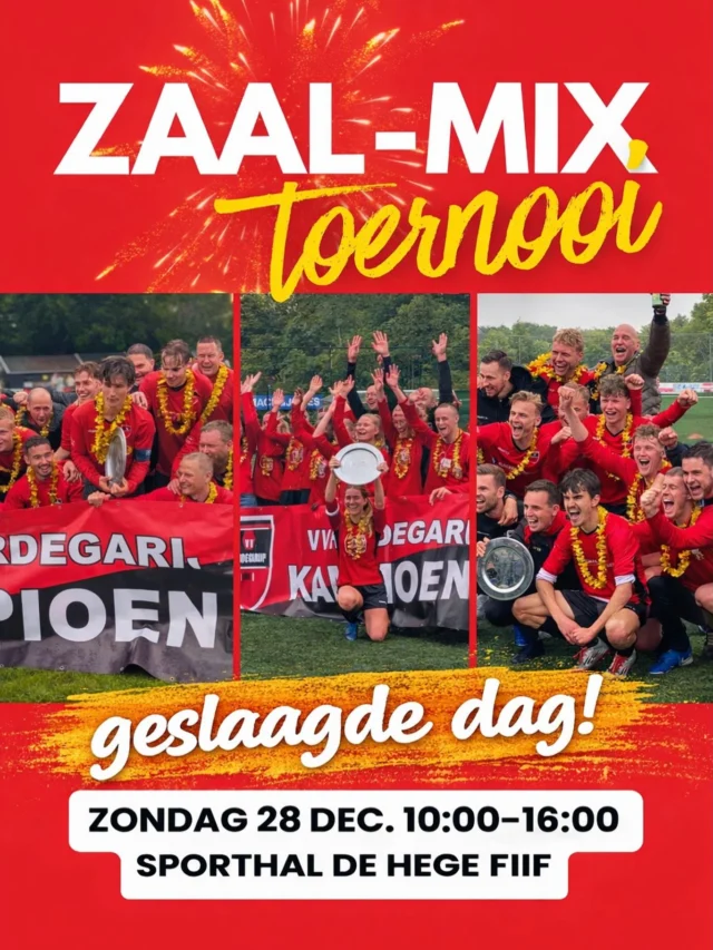 Het was een zeer geslaagde dag, spelers, publiek en vrijwilligers bedankt 🤩.

Alles kwam voorbij vandaag: spelers die gisteravond nog niet hadden verwerkt, laatkomers, mooie doelpunten en acties en uiteraard ook grote missers.

De winnaars ontvangen op de nieuwjaarsreceptie hun prijs 🏆 🍻.

Fijne jaarwisseling 🎆 alvast en tot volgende week zaterdag. Opgeven voor mixtoernooi van volgende zaterdag kan bij Leon - 0613018906.