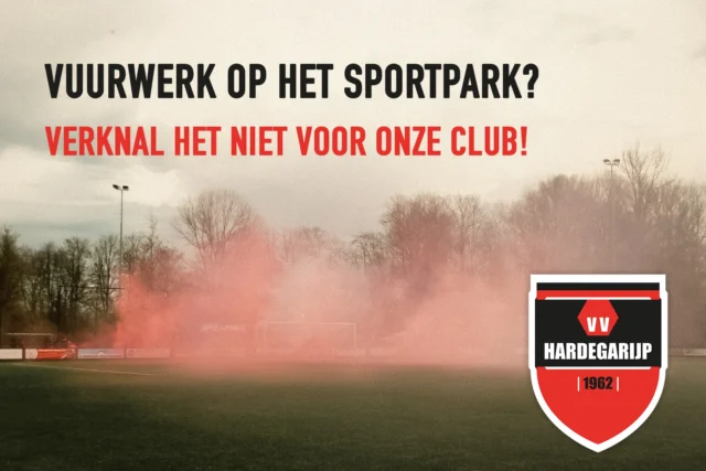 🔥 Geen vuurwerk op ons sportpark - ook vandaag niet!

Vandaag speelt VV Hardegarijp 1 tegen @s.c_stiens 1, en er staat veel op het spel. Steun onze jongens fanatiek, maar doe dat zonder vuurwerk, fakkels of rookpotten.

Het is gevaarlijk, zorgt voor overlast en kan de club boetes tot €3.300 per incident opleveren.

Voor de toekomst van onze club: moedig aan, zing, juich - maar laat vuurwerk thuis.

Lees het hele bericht op onze website!