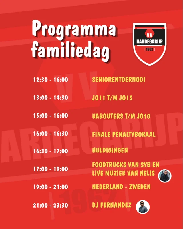 Het officiële voetbalseizoen is ten einde. Dat betekent dat het bijna tijd is voor de familiedag! ⚽🎉

De aanmeldingen stromen inmiddels binnen 😀. Heb jij je nog niet opgegeven? Doe dit dan snel via de link in onze bio of via de website.

We kijken ernaar uit om er samen een gezellige dag van te maken! 🧡❤️🖤