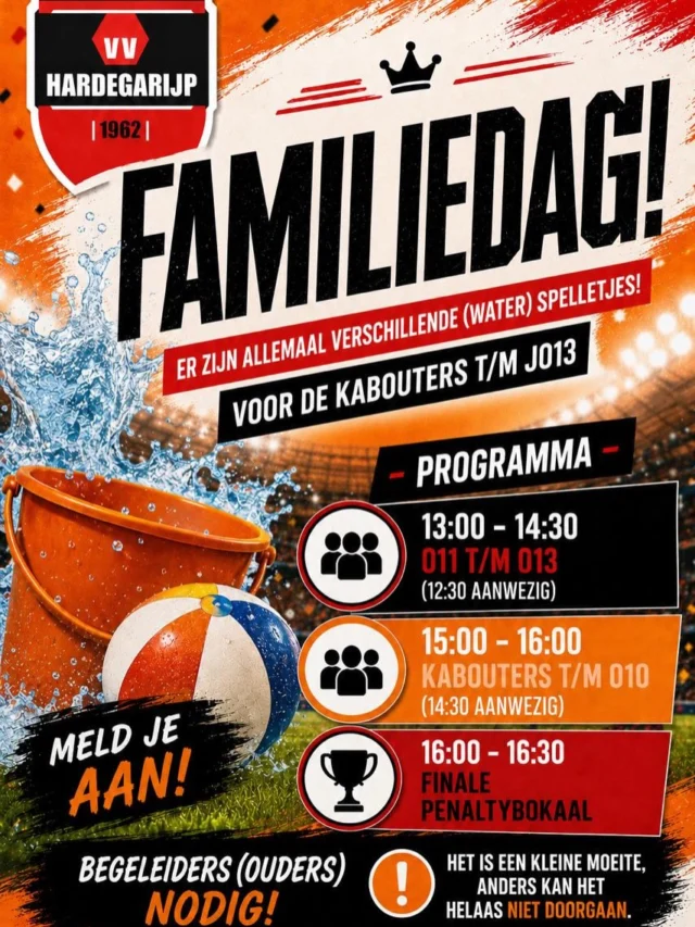 SPELLETJES EN EEN MIXTOERNOOI! ⚽️

Tijdens familiedag organiseren we allerlei leuke (water)spelletjes en een mixtoernooi. Met de zonnige weersvoorspellingen belooft het een geweldige middag te worden! 😎☀️

👉 Meld je snel aan via de link in onze bio!

🚨 Daarnaast zijn we nog dringend op zoek naar begeleiders (ouders). Het gaat om een kleine moeite, maar zonder hulp kunnen de spelletjes helaas niet doorgaan. Alle hulp is welkom! 

📞 Wil je helpen? Dan kun je aanmelden via de link in de bio. Meer informatie of aangeven wat je kunt doen? Neem contact op met Mara via 06 29204486

Samen maken we er een geweldige familiedag van! ❤️🖤