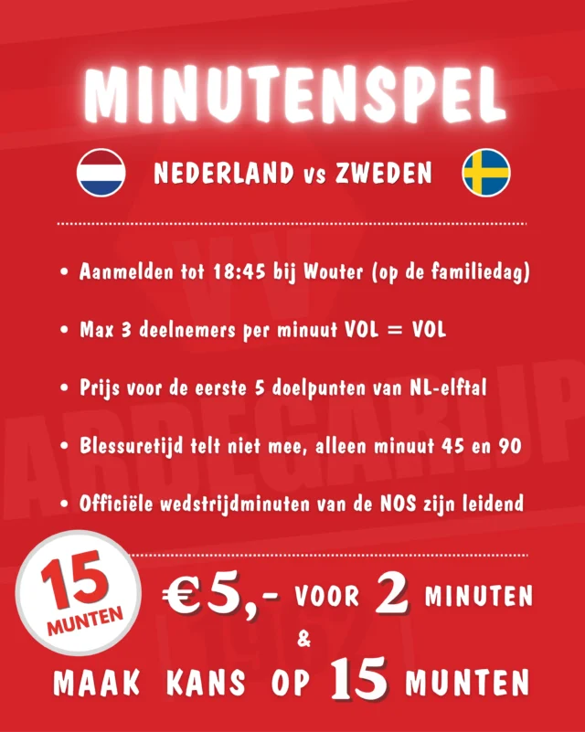 Koop vandaag je minuten bij Wouter, waarin jij denkt dat Nederland gaat scoren en maak kans op 15(!) munten ⚽️ 🍻